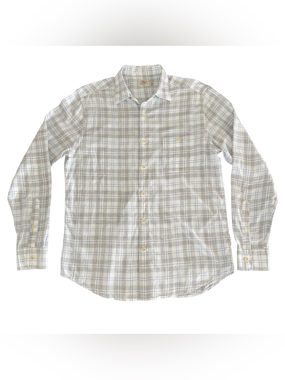 Faherty Mens Light Gray & White Plaid Button-Down Cotton Shirt Size Medium